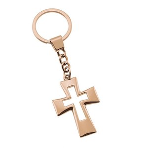 Portachiavi a croce in oro rosa con catena e anello per regali religiosi - Product Image 1