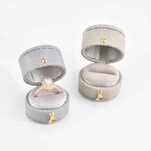 TAIMY Mini boîte à bagues en lin Style minimaliste européen boîte à bijoux personnalisée haut de gamme de couleur unie ovale petite boîte à bagues - Product Image 3