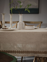 Nappe de style polyester-lin Hotselling avec artisanat en dentelle de corde de chanvre