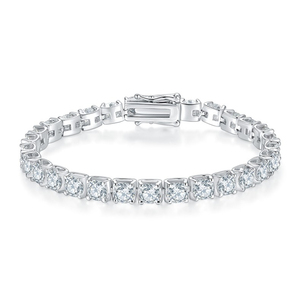 Bracelet tennis en argent sterling 925 avec moissanite, plaqué rhodium, D VVS, taille brillant rond, quatre griffes, luxe unisexe pour mariage - Product Image 1