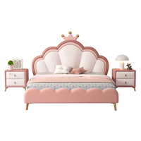 Lit de princesse rose en bois massif pour enfants, avec rangement, moderne, confortable, rembourré en cuir PU, taille Queen – Offre Spéciale