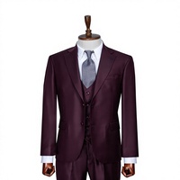 Costume d'affaires bordeaux pour homme PERRE, croisé, col mandarin, coupe classique, infroissable, viscose/polyester, tenue formelle
