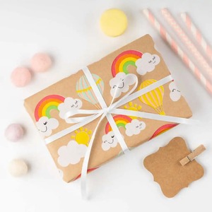 Rouleau de papier kraft double face enduit, écologique, recyclable, papier cadeau artistique, motif nuages arc-en-ciel, compatible impression numérique - Product Image 4