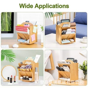 Portalápices giratorio de bambú, organizador de escritorio de 2 niveles, caja de almacenamiento de papelería multiusos de color madera Natural para uso en oficina y estudiantes - Product Image 3