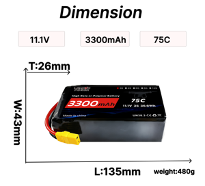 3S Lipo Batterij 3300mAh 11.1V 75C RC Batterij met Aangepaste Connector voor RC Auto Truck Tank Boot Race Hobby Modellen - Product Image 5