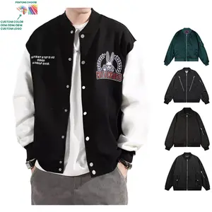 Jaket Bomber bisbol musim dingin bulu domba gaya kustom terlaris jaket Universitas Pria kulit imitasi untuk pria