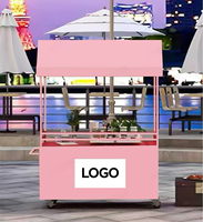 Chariot mobile de présentation de desserts et bonbons pour l'extérieur avec toit de protection, chariot de vente ambulant sur roues pour événements, foires, mariages, vente au détail
