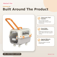 OEM ODM - Sac de transport pour animaux de compagnie en PP rigide avec roulettes, poignée télescopique, ventilation sur quatre côtés, portes métalliques et roues pivotantes avec freins