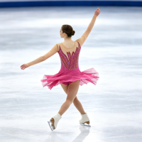 Robe de patinage artistique magenta pour enfants et adultes, col rond, manches longues en maille, dos orné de strass, pour compétition et spectacle de patinage sur glace