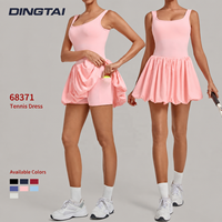 Robe de tennis plissée à ourlet bouffant pour femme, sans manches, col carré, short intégré, poche pour balle, effet deux pièces, coussinets amovibles, athlétique