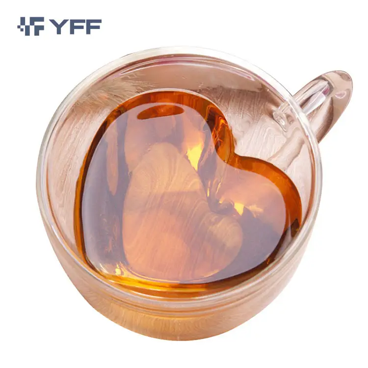 O351 Creative 180 240ml Clear Glasses Coffee Mug Gift Tea Beer Transparent Love Cup Heart Shaped Double Wall Glass Mugs