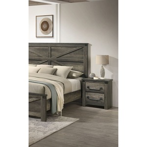 Farmhouse Rustic Gray Bedside Table With <b>Drawers</b> Nightstand English Front Antique Brass Handles Bedroom <b>Storage</b> - Product Image 5