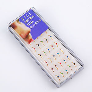 60pcs/सेट फैशन शरीर के गहने नाक अंगूठी स्टड हीरा सोने के रंग कान की हड्डी नाखून नाक संवर्धन स्टेनलेस स्टील भेदी गहने - Product Image 1