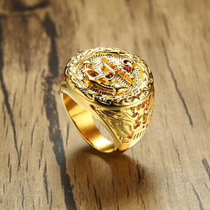 Anello di lusso Vintage in acciaio inox <span class=keywords><strong>oro</strong></span> per gli uomini Punk ancora anello di <span class=keywords><strong>nozze</strong></span> con sigillo per la festa di anniversario taglio gioielli accessori - Product Image 5