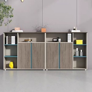 Gabinete de Almacenamiento de Madera con Cerradura, Gabinete Divisor de Oficina de 2 Niveles, Tipo Push-Pull, Gris - Product Image 2