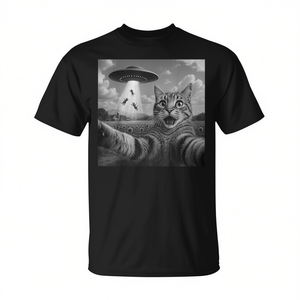 Camiseta con gráfico Alien Cat Selfie Ufo, color negro, unisex, talla para adultos - Product Image 2