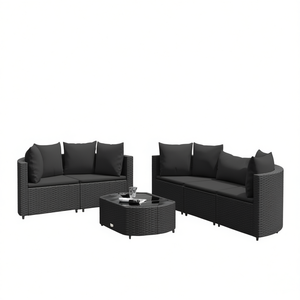 Black Outdoor Garden <b>Sofa</b> Set PE Wicker <b>Rattan</b> High-Density Foam Cushions Waterproof Patio Furniture - Product Image 1