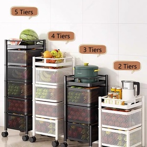 Adjustable Fruit Vegetable Basket Metal 2-5Tiers Wire Storage Cart Rolling Pantry <b>Utility</b> Kitchen Cart - Product Image 5