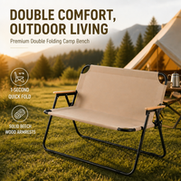 Chaise de camping double pliable avec accoudoirs en bois, structure en acier carbone, chaise d'extérieur pour la plage, la pêche, le pique-nique, le jardin, la terrasse
