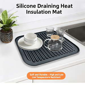 Tapete de Silicona para Escurrir Platos, Resistente al Calor, de Secado Rápido, Color Gris Azulado, para Cocina - Product Image 1