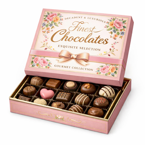 Chocolats de la plus haute qualité, sélection exquise, boîte cadeau en papier artistique - Design floral, <span class=keywords><strong>chocolat</strong></span> gastronomique de luxe avec feuille d'or pour <span class=keywords><strong>mariage</strong></span> - Product Image 1