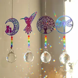 Özel renk metal plaka kelebek hayat ağacı kolye, kristal Suncatcher, asılı Suncatchers kristaller ile ışık