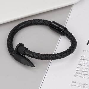 Spike <b>Leather</b> <b>Bracelet</b> Steel Black Gunmetal Zinc Alloy Magnetic Buckle Punk Style Jewelry for Men Women - Product Image 2