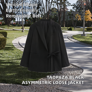 เสื้อแจ็คเก็ตสูทลำลองผู้หญิง TAOP&ZA รุ่นใหม่ประจำฤดูใบไม้ร่วงปี 2024 สีดำ ระบายอากาศได้ดี ปิดด้วยเข็มขัด ผลิตจากโพลีเอสเตอร์ ทรงหลวม - Product Image 2