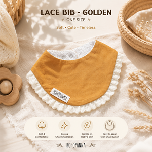 Babero de encaje dorado con tacto suave de primera calidad, ligero y con un acabado elegante para una sensación limpia y cómoda. - Product Image 4