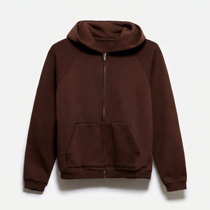 Sweat-shirt à capuche zippé marron pour homme, coupe classique, en molleton de coton, décontracté, pour l'automne, avec poches, manches raglan, logo personnalisé, OEM - Product Image 1