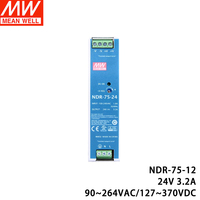 Alimentation électrique sur rail DIN NDR-75-24 Mean Well 75W 12V 3.2A, PFC actif, contrôle industriel, sortie simple, produit original authentique