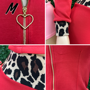 Completo <span class=keywords><strong>Due</strong></span> <span class=keywords><strong>Pezzi</strong></span> con Stampa Leopardata per <span class=keywords><strong>Donna</strong></span> - Giacca con Cerniera a Cuore e Pantaloncini a Vita Alta, Abbigliamento Sportivo Casual Femminile con Logo Personalizzabile - Product Image 5