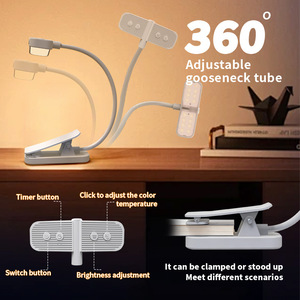 Lampe de lecture LED portable rouge rechargeable à clip, 3 niveaux de luminosité, flexible et réglable - Product Image 2