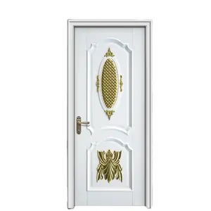 ヴィラ用ゴールドペインティングドア付き高級スタイルホワイト無垢材ドア