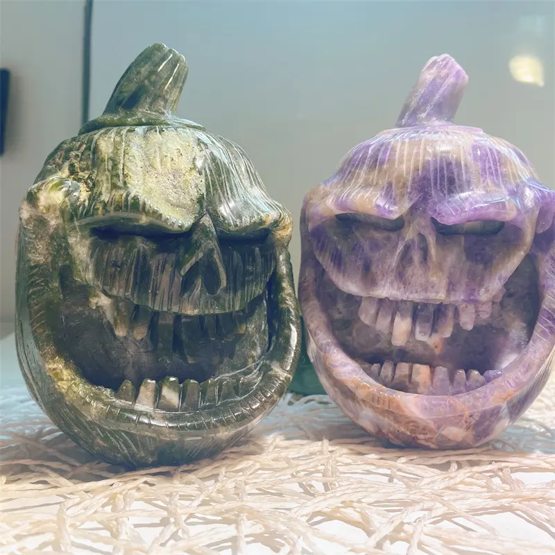 Realistic Crafts Natural Crystal Dream Amethyst Red Obsidian Pumpkin Shaped Skulls Halloween Gifts