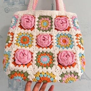 Bolso de hombro de ganchillo hecho a mano para mujer, bolso de <span class=keywords><strong>abuela</strong></span> de la serie Camellia, bolso de accesorio de moda de dos pisos - Product Image 5