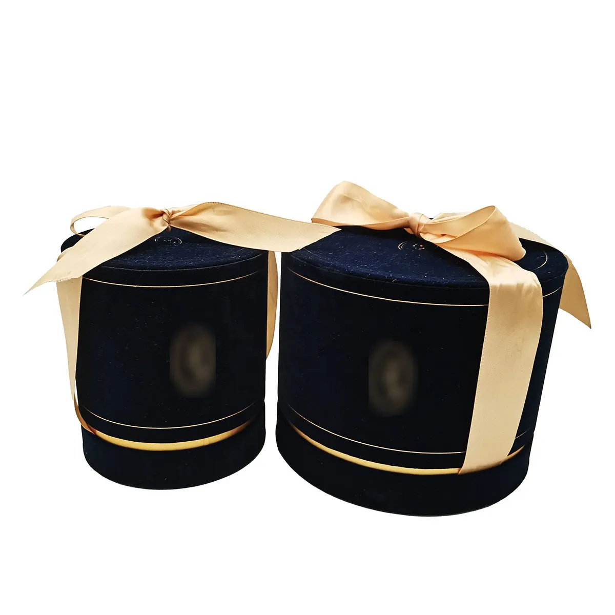 丸い青いベルベットと金箔のキャンドルホルダーキャンドルボックス包装高級キャンドルギフトボックス蓋とリボン付き