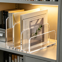 Organisateur de bureau rectangulaire en acrylique exclusif transfrontalier, trois compartiments, transparent, personnalisable, serre-livres et porte-documents