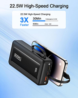 Chargeur portable HYTO avec câbles intégrés, fin, 20000mAh, charge rapide 22.5W, batterie externe USB C, affichage LED, 6 sorties