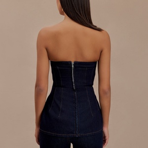 Top de mezclilla sin tirantes de corte ajustado para mujer, uso diario, OEM - Product Image 2