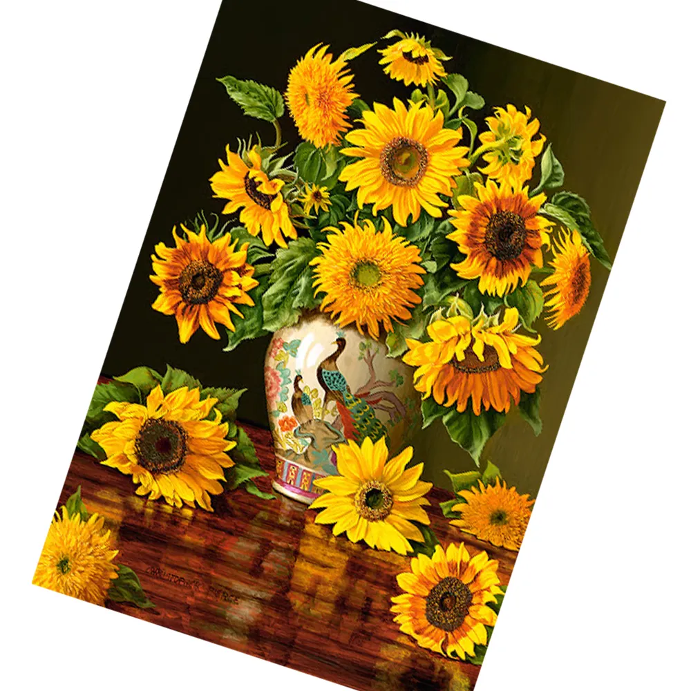 M-5D Lukisan Berlian Vas Kaca Vas Bunga Matahari Buket Kit Lukisan Berlian