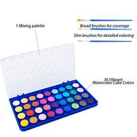 Palette de peintures à l'aquarelle avec pinceau, ensemble de 16 couleurs pour adultes et enfants, fournitures d'art pour débutants et professionnels