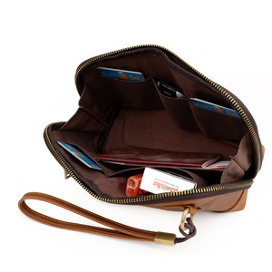 Factory Design Custom Vintage Retro Men's Genuine Cow <strong>Leather</strong> Man Clutch Casual Zipper Underarm <strong>Bag</strong> Pocket <strong>Small</strong> Letter Pattern - Product Image 4