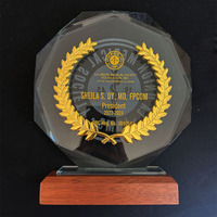 Trophée en cristal Plaque Octogone Blé Bronze Or Argent avec socle en bois MH-NJ0226