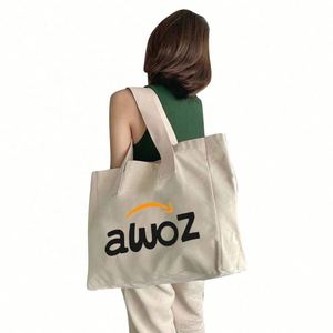 กระเป๋าช้อปปิ้งผ้าฝ้ายออร์แกนิคแบบกำหนดเอง หูหิ้วหยาบ กระเป๋าโท้ทผ้าแคนวาสขนาดใหญ่สำหรับผู้หญิง สะพายไหล่เดียว พร้อมโลโก้แบบกำหนดเอง - Product Image 4