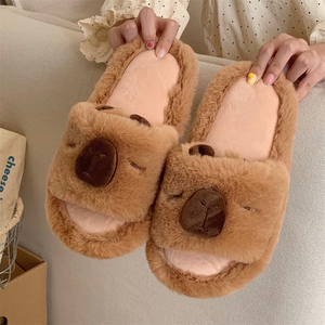 XIXITIAO 2024 ucuz kış rahat erkekler Capybara yatak odası bayanlar terlik 8 kawaii ev kabarık ev sahte bulanık terlik kadınlar için - Product Image 6