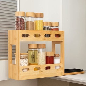 Étagère à épices en bambou, étagère à épices coulissante pour comptoir de cuisine, étagère de rangement en bois massif, support à épices à double niveau. - Product Image 1