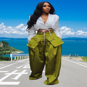 Pantaloni <span class=keywords><strong>Cargo</strong></span> da <span class=keywords><strong>Donna</strong></span> a Vita Alta <span class=keywords><strong>Verde</strong></span> Streetwear Gamba Larga Vestibilità Ampia Eco-Friendly Anti-Piega Anti-Statico Anti-Pilling Primavera - Product Image 2