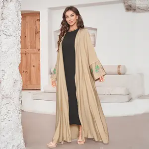 Fashion Cotton Embroidered Muslim Dresses Middle Eastern Muslim Clothing Elegant Cardigan Dress Abaya Robe