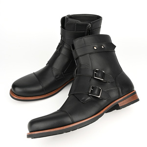 Leather Ankle <b>Boots</b> Round Toe Buckle Strap Anti-Slip Rubber Outsole Men's Casual <b>Boots</b> fashion Wholesale Shoes - Product Image 4